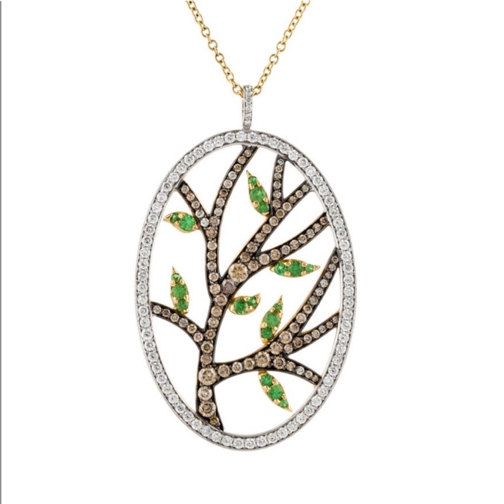 Luna Carati Nature-Inspired Tree Pendant Necklace 18k diamonds